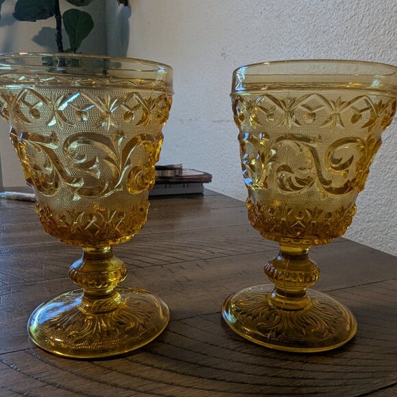 1840 Old Baccarat Style Amber Orange Glow Arabesque Pattern Intricate Wine Glass - Picture 6 of 14